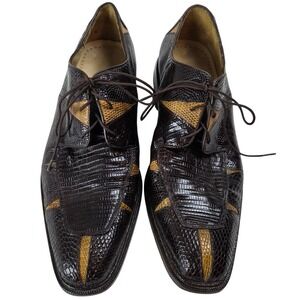 Belvedere Men 8 Brown Genuine Lizard Two Tone Lace Up Oxford Shoes